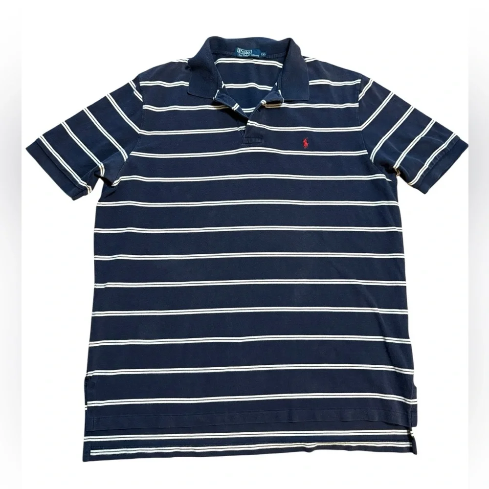 Ralph Lauren Classic Fit Polo Shirt Navy Blue with White Stripes Size‎ XXL